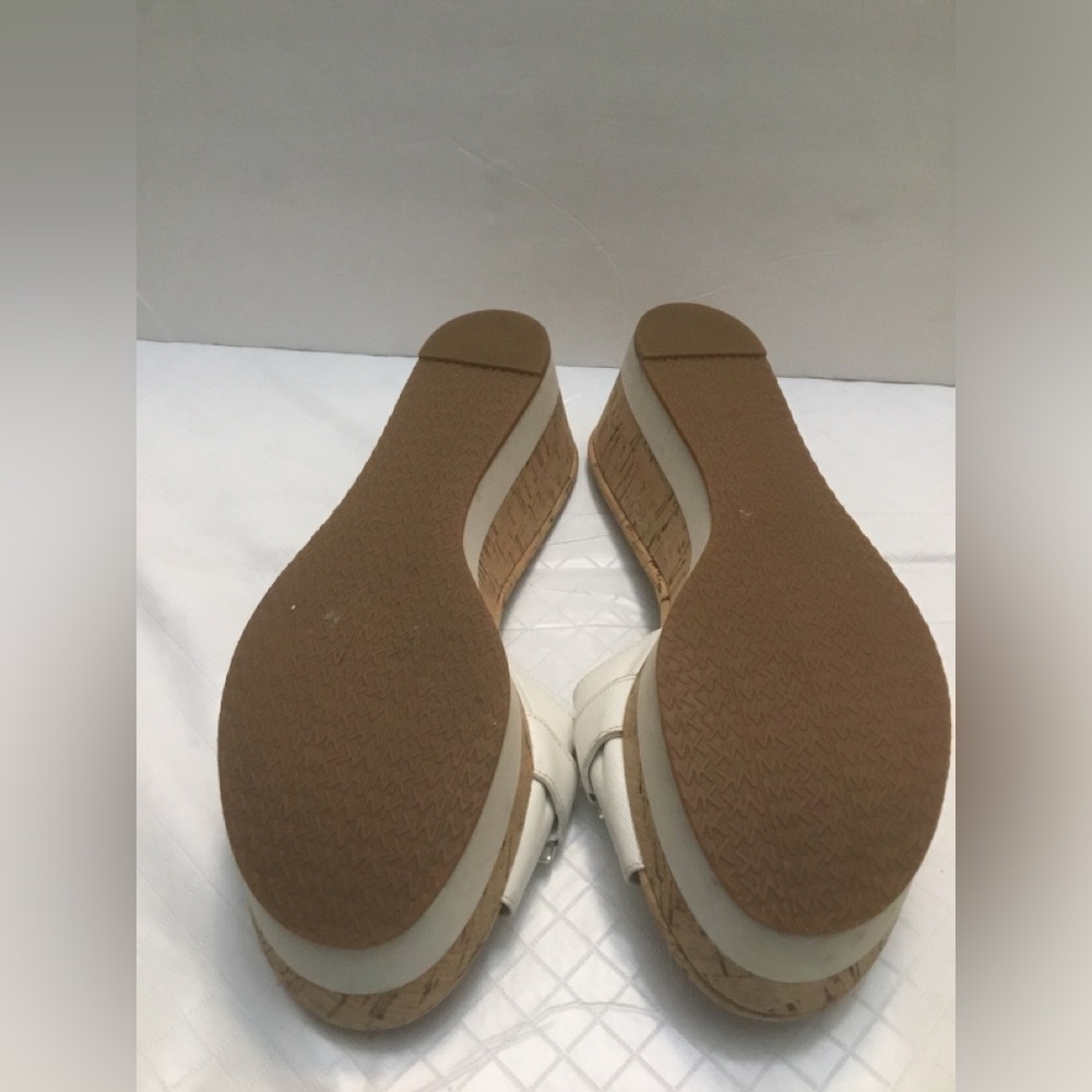 Michael Kors White Slide Wedge Sandals with Silver Logo - Picture 11 of 16